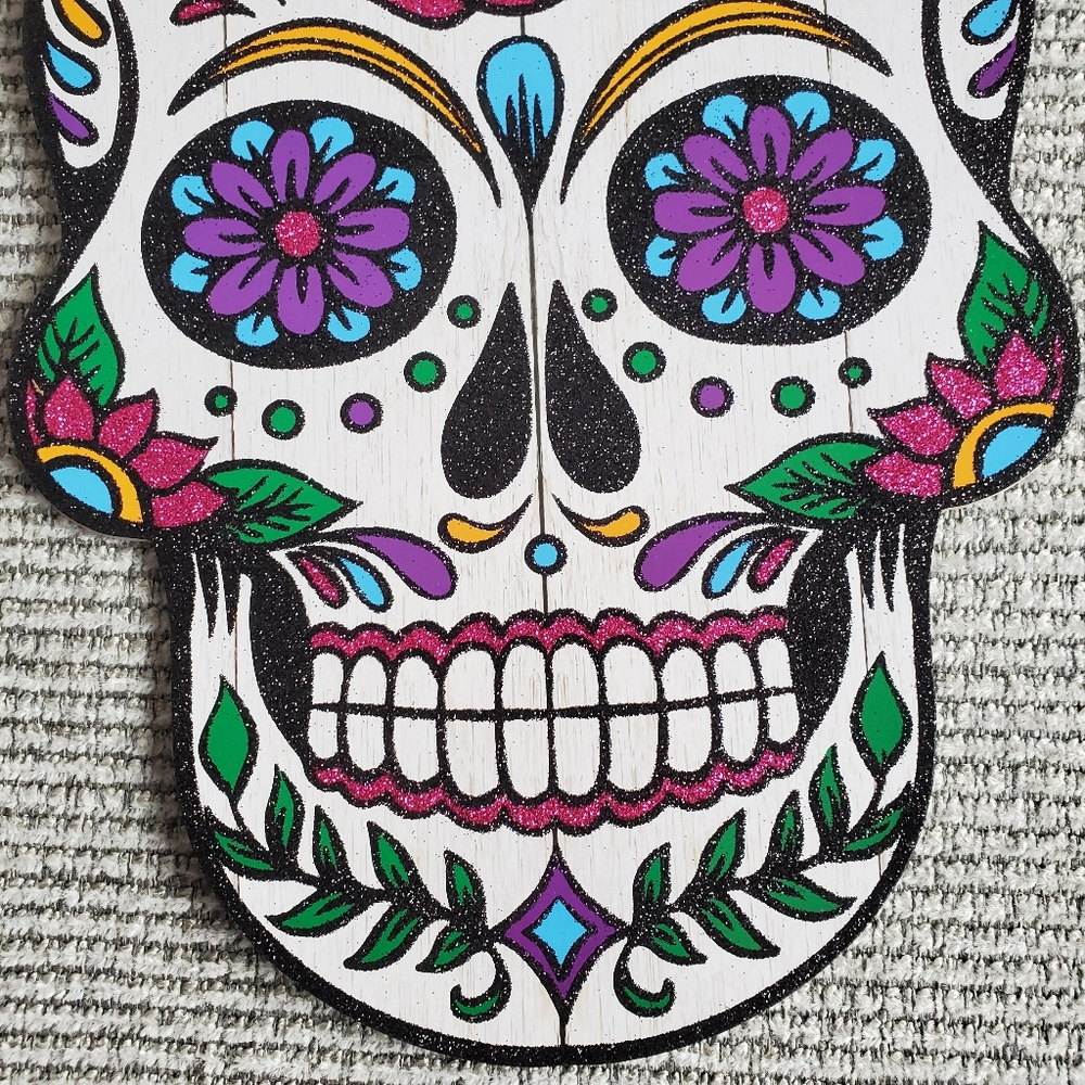 SOLD Mexican Day of The Dead Sugar Skull Wood Wall Sign - Picture 3 of 8